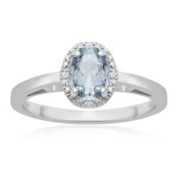 0.60ct Oval Aquamarine and Diamond Halo Ring In Sterling Silver