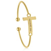 FREE ENGRAVING Yellow Gold "T" Initial Bangle Bracelet 