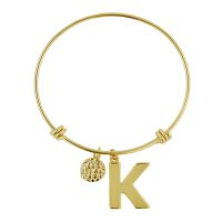 Yellow Gold "K" Initial Expandable Wire Bangle Bracelet 