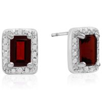 1 1/2 Carat Emerald Shape Garnet and Halo Diamond Earrings