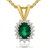 3/4ct Created Emerald and Diamond Halo Necklace
