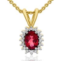 3/4ct Created Ruby and Diamond Halo Necklace
