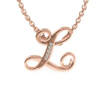 Rose Gold Serif L Initial Necklace With 5 Diamonds 
