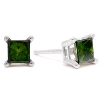 1/2 Carat  Green Princess Diamond Stud Earrings in White Gold
