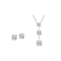 3ct CZ Three Stone Necklace and Stud Earrings Gift Set