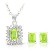 5 Carat Created Peridot and Cubic Zirconia Necklace and Stud Earrings Gift Set In Sterling Silver