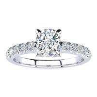 1.30 Carat Traditional Diamond Engagement Ring with 1 Carat Center Cushion Cut Solitaire In White Gold
