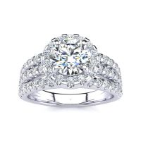 2 Carat Round Halo Diamond Engagement Ring in 14k White Gold