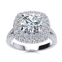 1 1/4 Carat Double Halo Diamond Engagement Ring in 14k White Gold