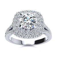 1 1/2 Carat Double Halo Diamond Engagement Ring in 14k White Gold