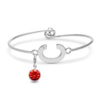 Initial Bangle Bracelet With White Crystal and Ruby Crystal Birthstone, For July Babies