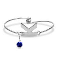 Initial Bangle Bracelet With White Crystal and Sapphire Crystal Birthstone, For September Babies
