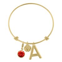 Initial Charm Bracelet With Ruby Crystal Birthstone, For July Babies