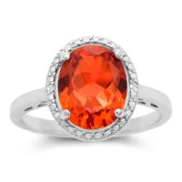 2.75ct Oval Created Padparadscha Sapphire and Diamond Halo Ring 