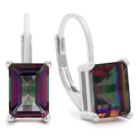 2 Carat Emerald Shape Mystic Topaz Earrings In Sterling Silver