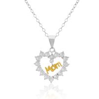 Two-Tone Mom Diamond Heart Necklace In Sterling Silver, 18 Inches