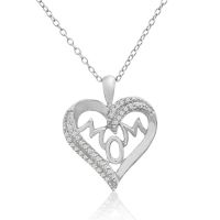 1/10 Carat Diamond I Heart Mom Necklace In Sterling Silver, 18 Inches
