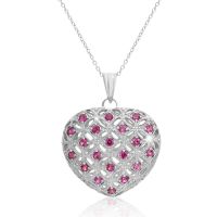 3 Carat Created Ruby Puffed Heart Necklace In Sterling Silver, 18 Inches