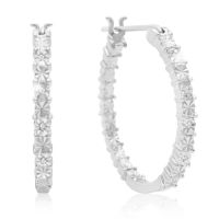 Sizzling Fire Diamond Accent Hoop Earrings In Sterling Silver, 3/4 Inch