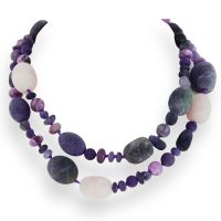 Amethyst, Rose Quartz, and Purple Quartz Strand Necklace, 28 Inches