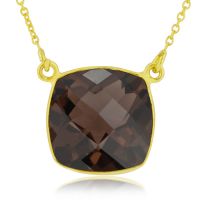 12 Carat Cushion Cut Smokey Quartz Pendant in 18 Karat Gold Overlay