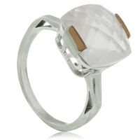 Two Tone 6 1/2 Carat Cushion Cut Rose Quartz Ring, Sterling Silver, Size 8