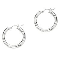 14 Karat White Gold Polish Finished 15mm Hoop Earrings With Hinge With Notched Closure