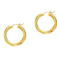 14 Karat Yellow Gold Polish Finished 15mm Hoop Earrings With Hinge With Notched Closure