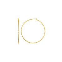 14 Karat Yellow Gold Polish Finished 60mm Twisted Textured Hoop Earrings With Hinge With Notched Closure