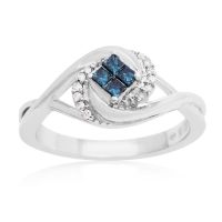 1/5 Carat Blue and White Diamond Swirl Ring In Sterling Silver
