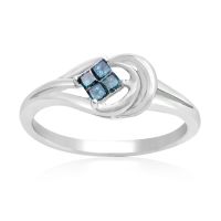 1/8 Carat Princess Shape Blue Diamond Ring In Sterling Silver