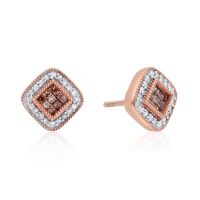 1/3 Carat Chocolate Bar Colored Champagne and White Diamond Pave Earrings 10 Karat Antique Rose Gold Over Sterling Silver