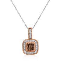 1/3 Carat Chocolate Bar Colored Champagne and White Diamond Pave Necklace 10 Karat Antique Rose Gold Over Sterling Silver