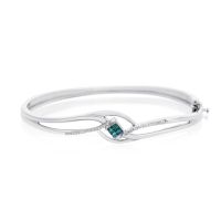 1/4 Carat Blue and White Diamond Bangle Bracelet In Sterling Silver