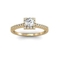 1/2 Carat Square Halo With Round Brilliant Solitaire Diamond Engagement Ring in 14 Karat Yellow Gold