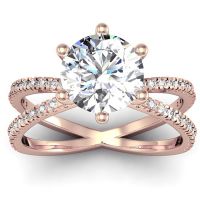 Modern X Band 2.25 Carat Solitaire Engagement Ring With 48 Side Diamonds in 14K Rose Gold