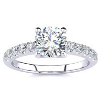 1.30 Carat Traditional Diamond Engagement Ring with 1 Carat Center Round Solitaire In 14 Karat White Gold