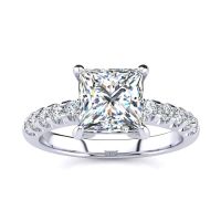 2.30 Carat Traditional Diamond Engagement Ring with 2 Carat Center Princess Cut Solitaire In 14 Karat White Gold