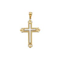14 Karat Yellow & White Gold 38x22.9 Shiny White Cross Inside Fancy Yellow Cross