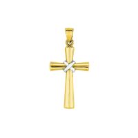 14 Karat Yellow & White Gold 34x16.5mm Shiny Fancy Cross Pendant