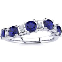 1 1/2 Carat Sapphire and Diamond Journey Band Ring in 10K White Gold