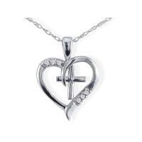 .03ct Cross Diamond Heart Pendant in 10k White Gold