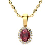 0.62 Carat Oval Shape Ruby and Halo Diamond Necklace In 10 Karat Yellow Gold With 18 Inch Chain