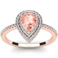 1 Carat Pear Shape Morganite and Double Halo Diamond Ring In 14 Karat Rose Gold