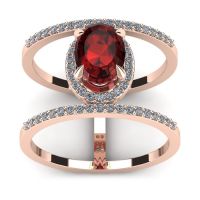 1 3/4 Carat Oval Shape Garnet and Halo Diamond Spacer Ring In 14 Karat Rose Gold