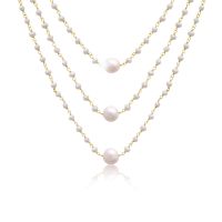 70 Carat Moonstone and Pearl Triple Strand Necklace In 14K Yellow Gold, 20 Inches