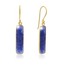 11 Carat Sapphire Bar Earrings In 14 Karat Yellow Gold Over Sterling Silver, 1 Inch