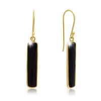 11 Carat Black Onyx Bar Earrings In 14 Karat Yellow Gold, 1 Inch