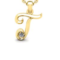 Diamond Accent T Swirly Initial Necklace In 14K Yellow Gold With Free 18 Inch Cable Chain 