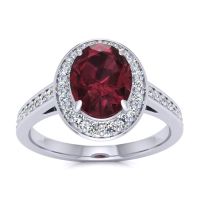 1 3/4 Carat Oval Shape Garnet and Halo Diamond Ring In 14 Karat White Gold
